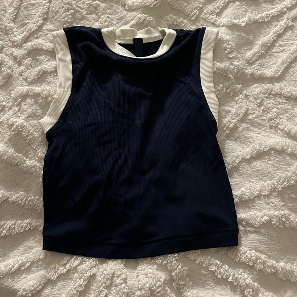 SKIMS Navy and White Crop Top